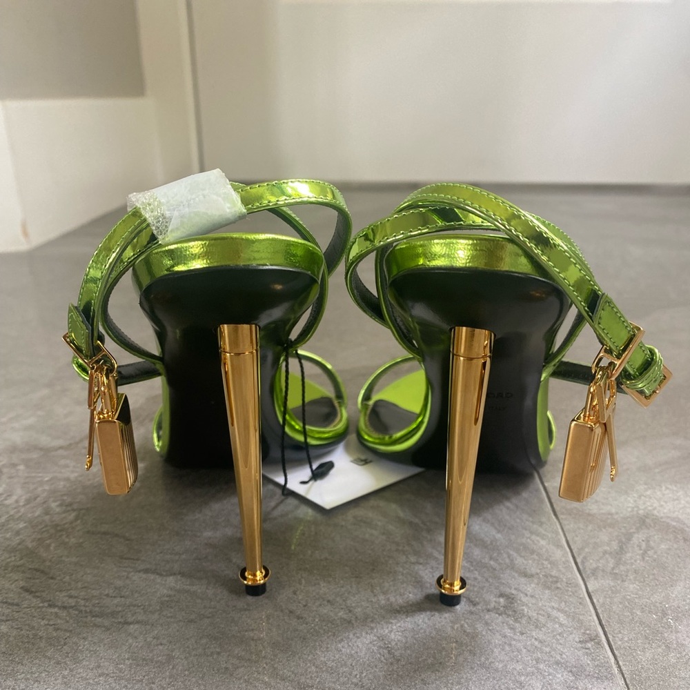 Tom Ford Metallic Lime Green Ankle-Strap Sandals - Picture 3 of 8